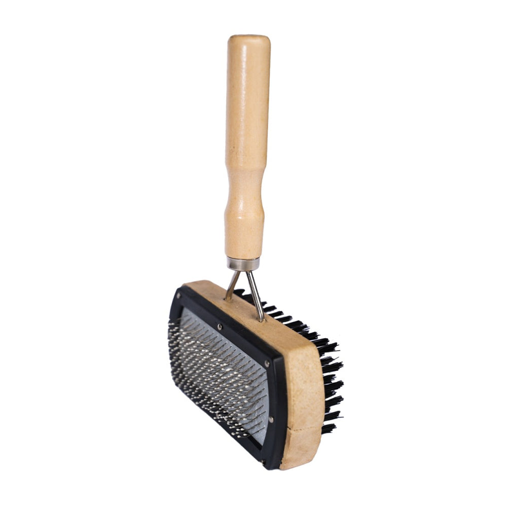 Cardatore con Setole Metalliche e Coperchio Protettivo Legno per cani