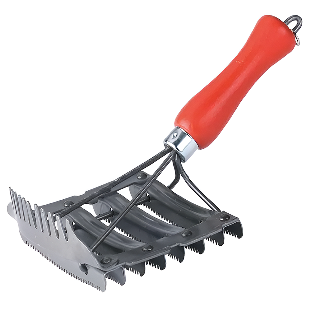 Striglia in ferro con manico in legno per cavalli