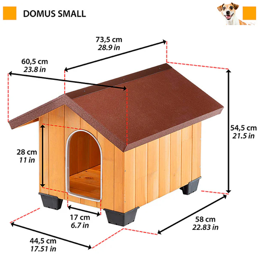 Ferplast Domus Cuccia per Cani in Legno – Casetta da Esterno in Pino Nordico Certificato FSC – Riparo Isolato per Animali con Ingresso Anti-morso, Tetto Apribile per Facile Pulizia