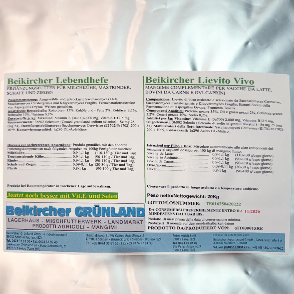 Beikircher Mangimi – Lieviti Vivi 20kg, per bestiame