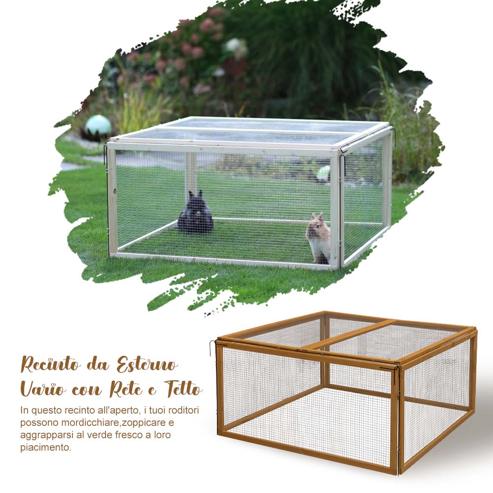 Recinto per Animali Vario da Esterno con Tetto e Rete