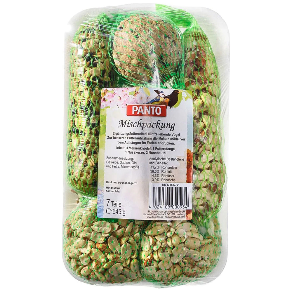 PANTO® Pacchetto Misto 7 Pezzi: Palline di Grasso, Stick, Sacchetti e Candela per Uccelli