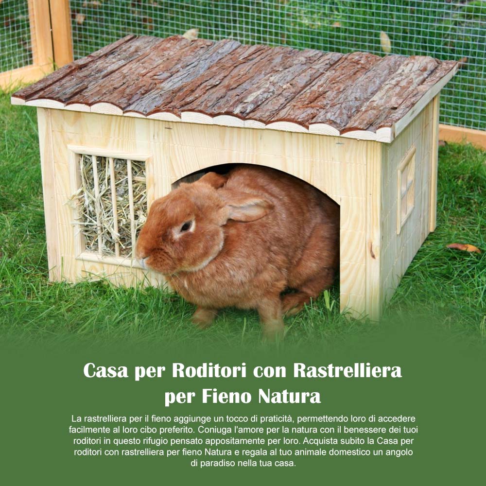 Casa per Roditori con Rastrelliera per Fieno Natura