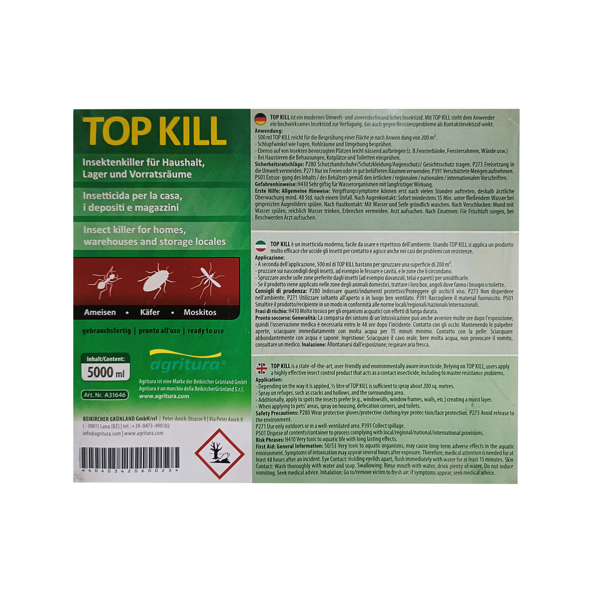 Top Kill Insektenkiller - Insetticida per Casa, Depositi e Magazzini | Efficace per Tutti gli Ambienti