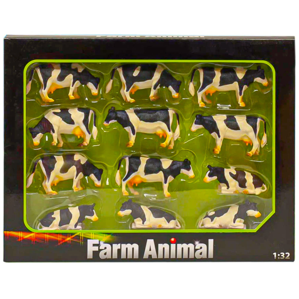 Kids Globe Set di Mucche in Scala 1:32 - Set di 12 Nere e Bianche