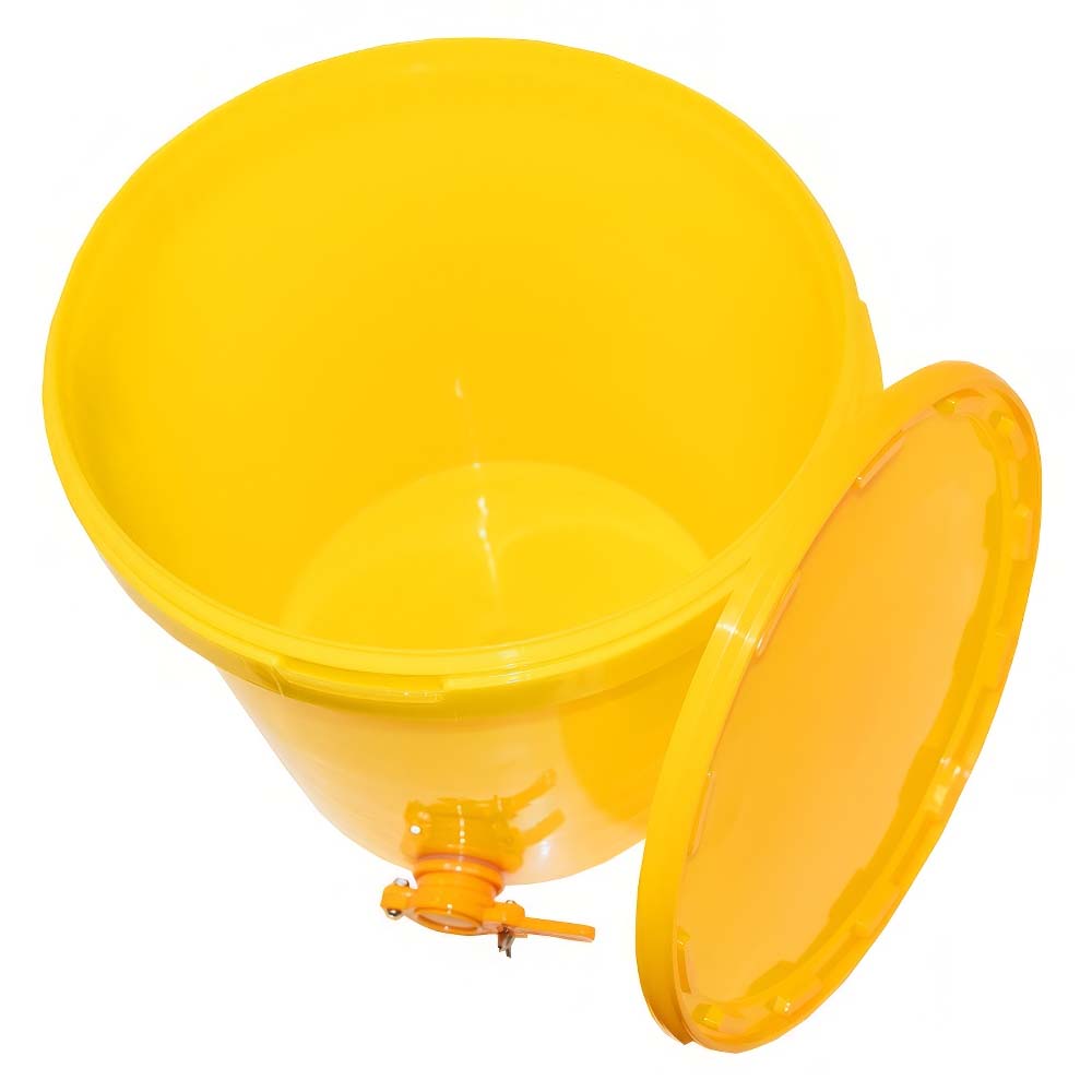 Secchio giallo di riempimento in plastica da 25 kg, con rubinetto