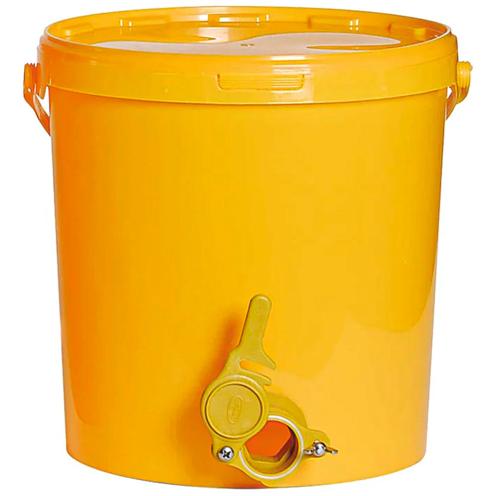 Secchio giallo di riempimento in plastica da 25 kg, con rubinetto