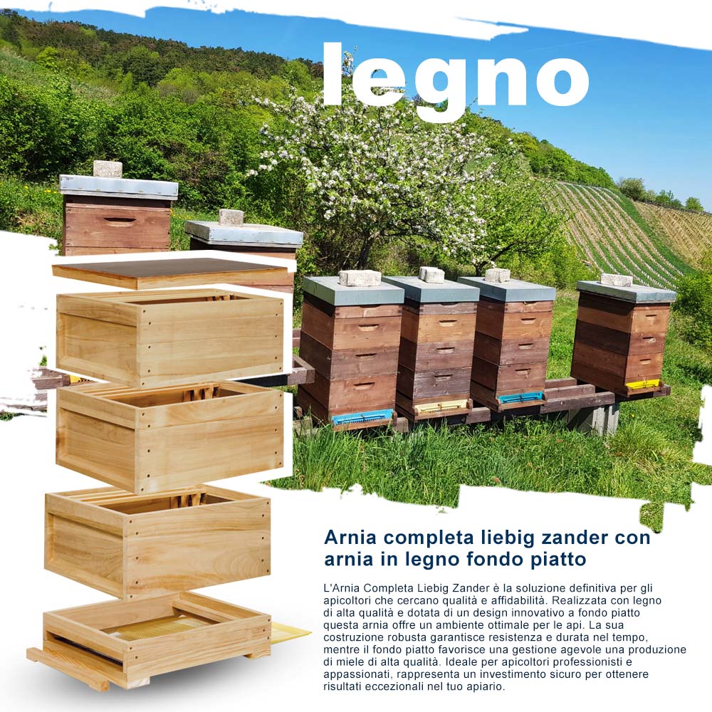 Arnia completa liebig zander con arnia in legno fondo piatto
