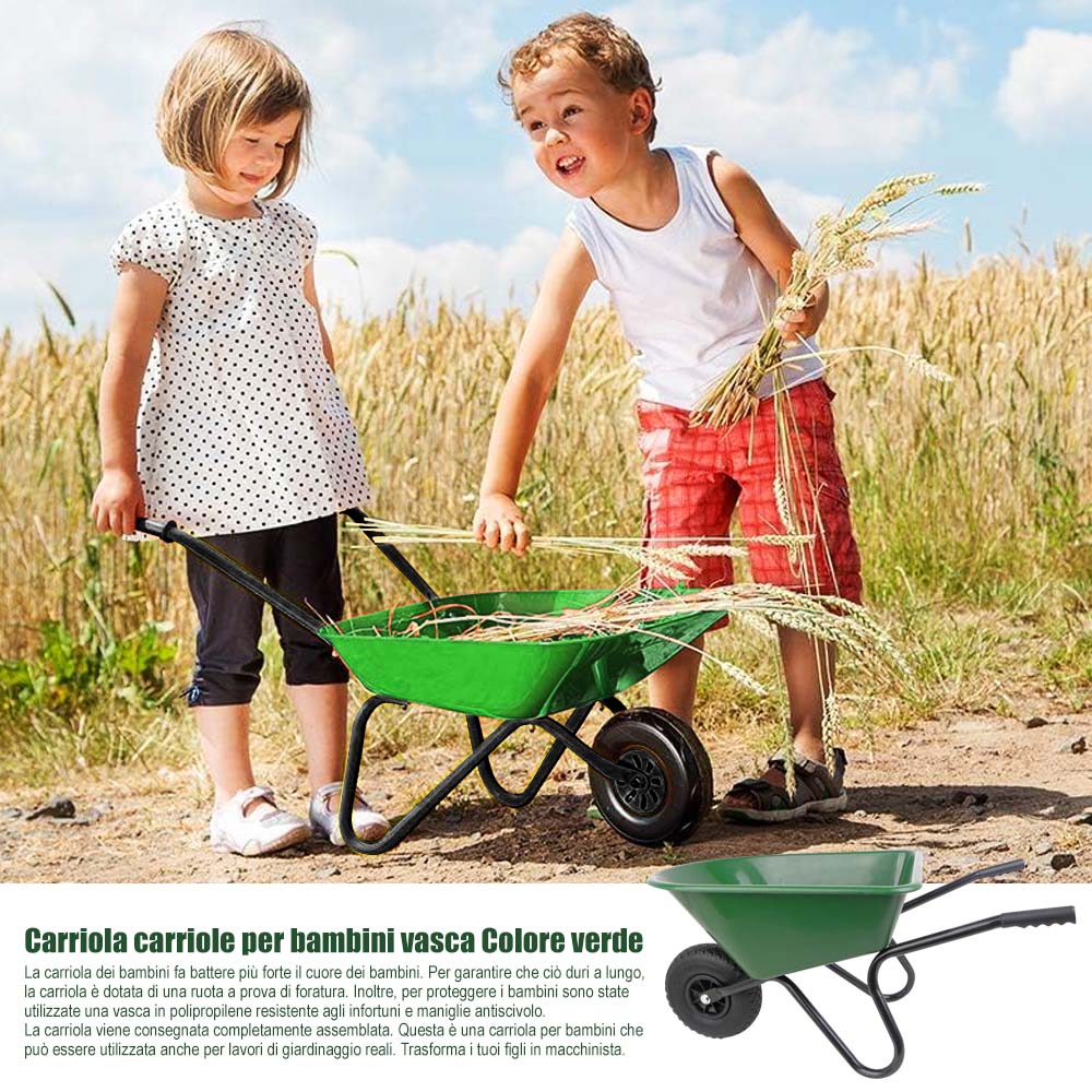 Carriola Verde PP per Bambini - Giocattolo Ecologico per Esterni