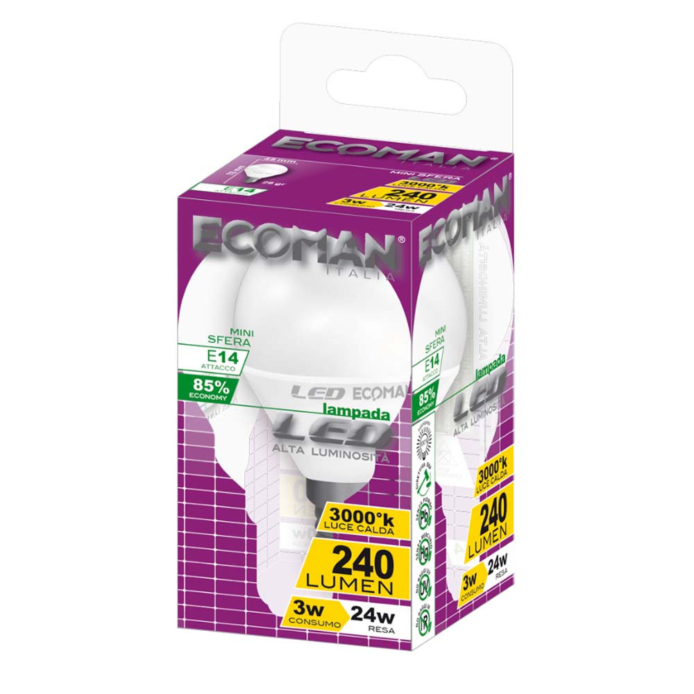 Ecoman LED mini sfera 3W 3000K E14