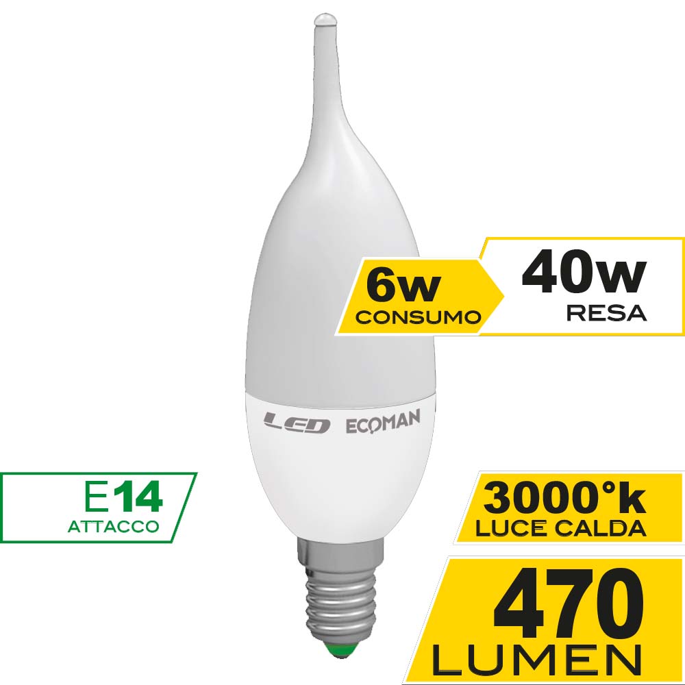 Ecoman 0015 Led Colpo Di Vento 6W E14 Luce Calda