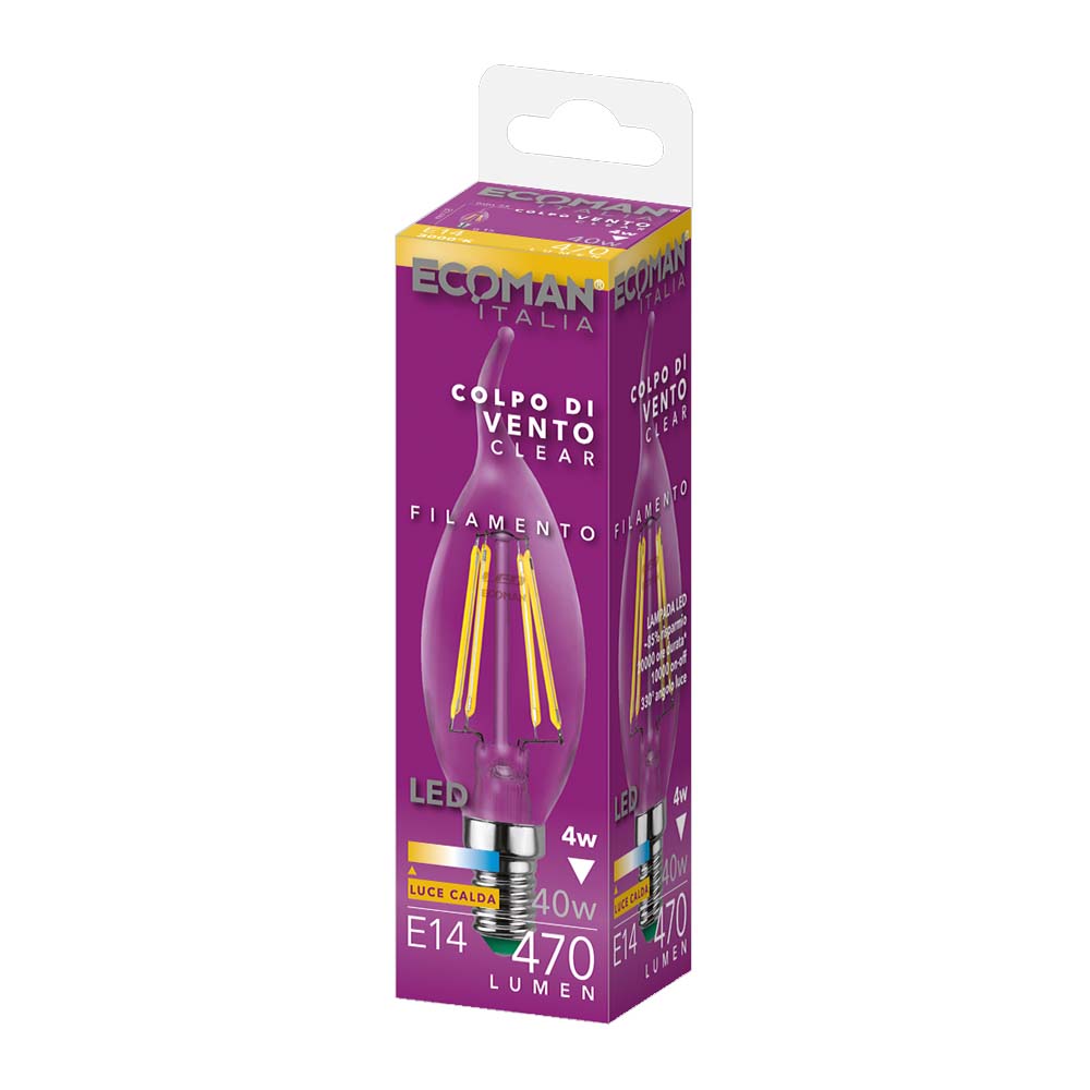 Ecoman 0029 Led Filamento Colpo Di Vento 4W E14 Luce Calda