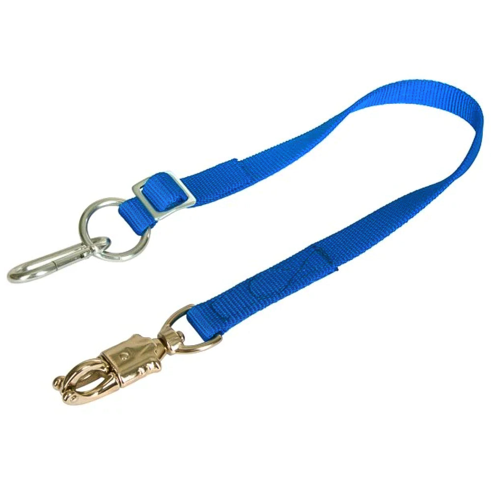 Legatura regolabile con gancio antipanico e moschettone per cavalli