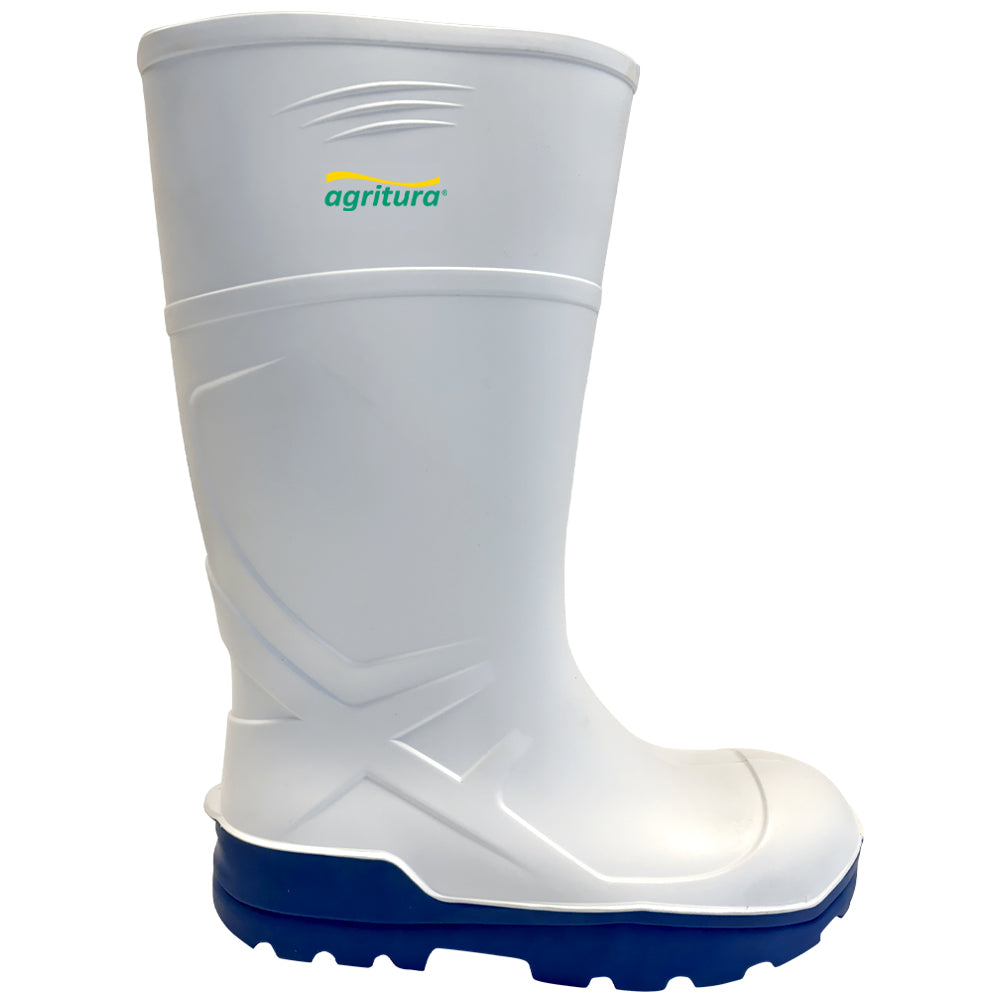 Stivali Agritura S4 Bianchi in Poliuretano con puntale in acciaio e suola antiscivolo per sicurezza industriale e agricola.
