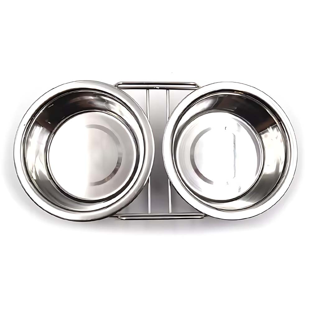 Doppio supporto per ciotole con 2 ciotole in acciaio inox