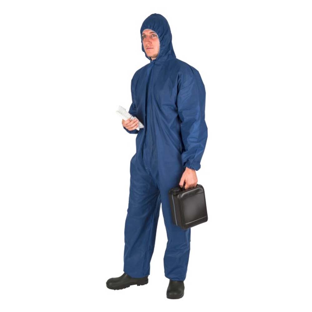 tuta monouso colore blu con cappuccio