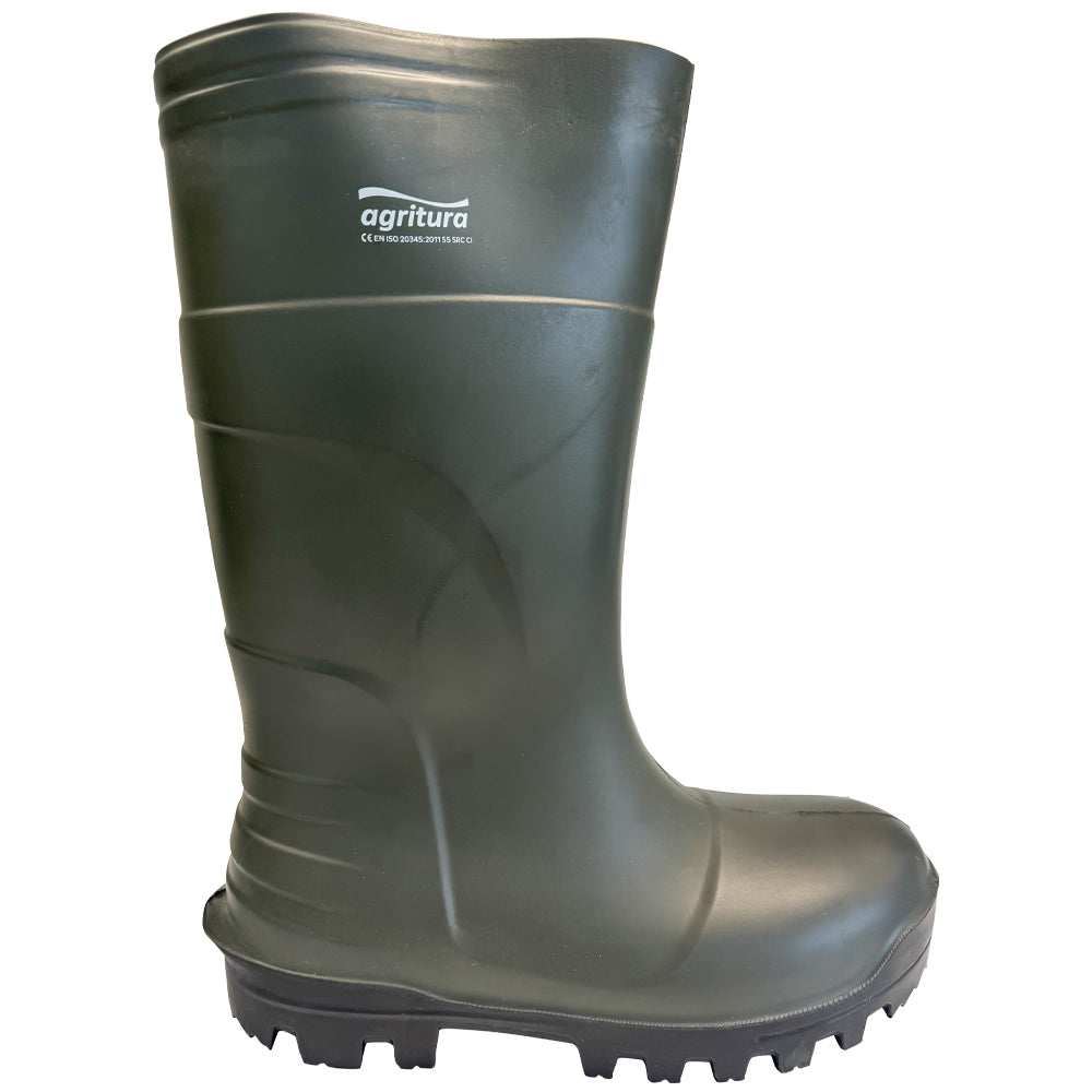 Stivali da lavoro Agritura S5 Thermo Verdi con punta in acciaio, impermeabili e isolati termicamente per uso agricolo e industriale.