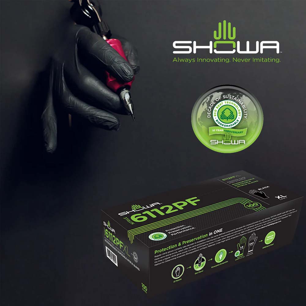 Guanti Showa 6112PF Nero 100 pezzi - monouso e biodegradabile