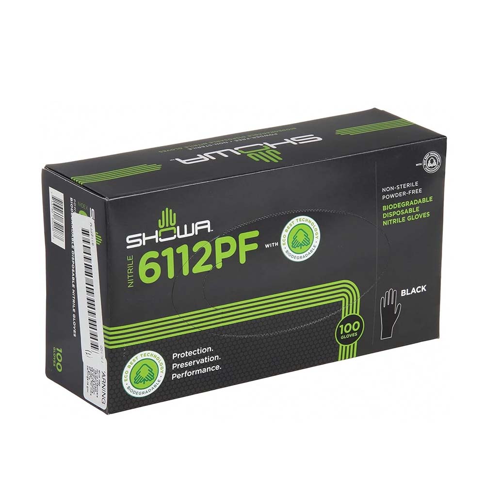Guanti Showa 6112PF Nero 100 pezzi - monouso e biodegradabile