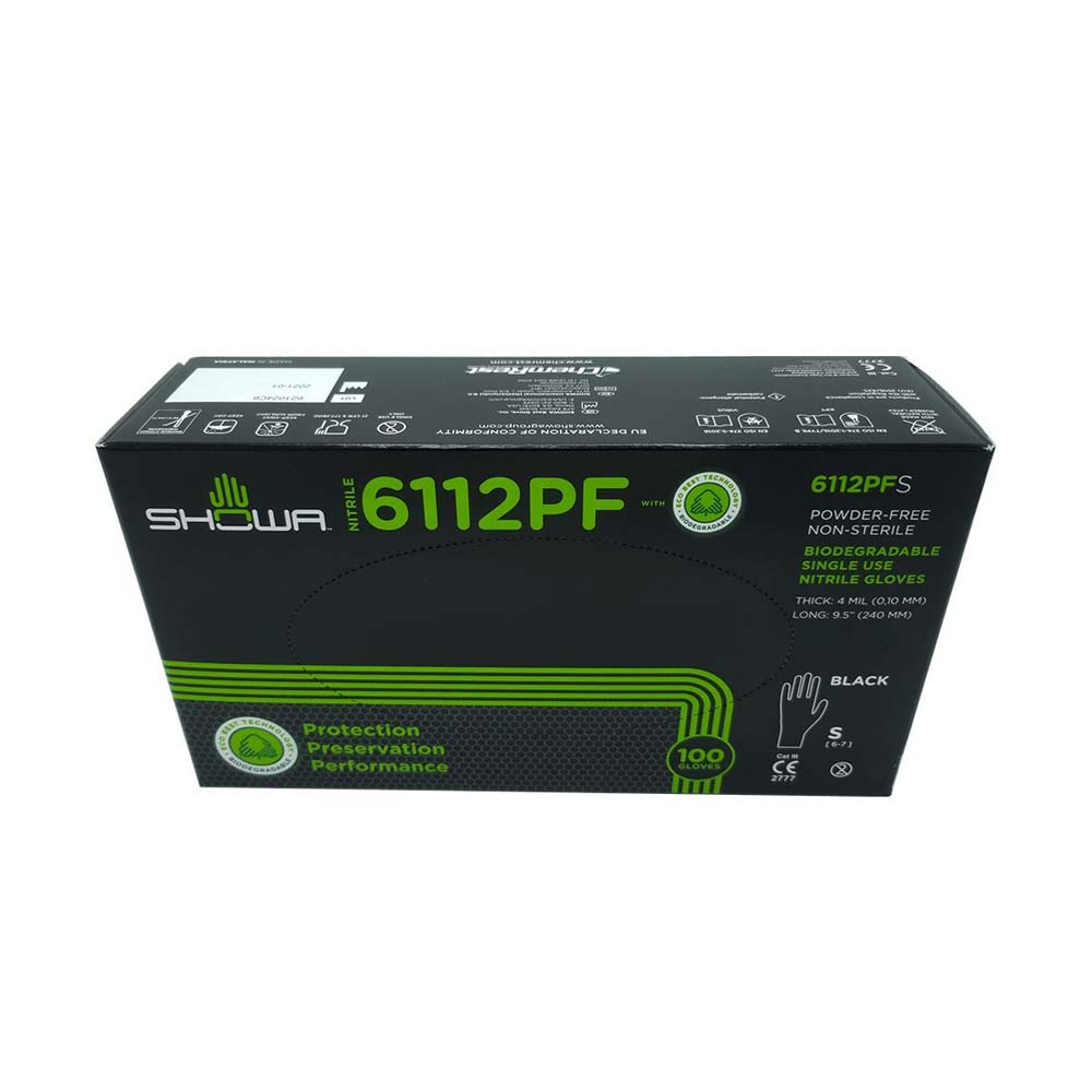 Guanti Showa 6112PF Nero 100 pezzi - monouso e biodegradabile