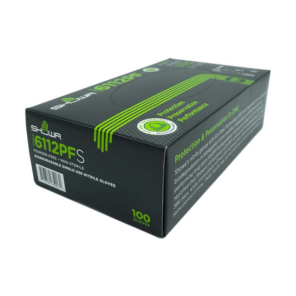 Guanti Showa 6112PF Nero 100 pezzi - monouso e biodegradabile
