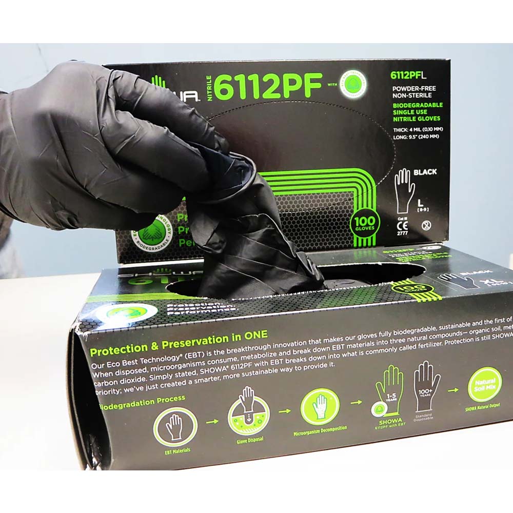 Guanti Showa 6112PF Nero 100 pezzi - monouso e biodegradabile