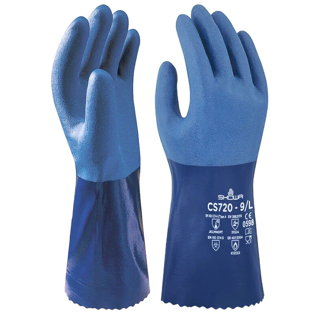 Showa CS720 Guanti in Nitrile Blu,Resistente ai Prodotti Chimici