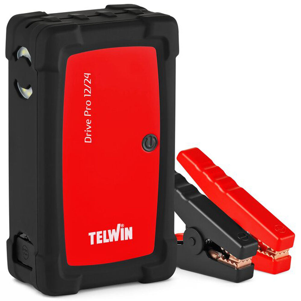 Telwin Drive Pro 12V/24V Avviatore al Litio Professionale – Power Bank 2200A Max con Uscite USB, Luce LED & Protezione Inversione Polarità – Booster Portatile per Batteria Auto