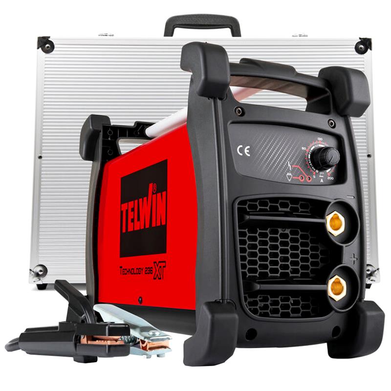 Telwin Technology 236 XT 230V Saldatrice Inverter – MMA & TIG DC 200A con Innesco a Striscio, Arc Force, Hot Start, Anti-Stick – Kit Portatile con Valigetta Alluminio