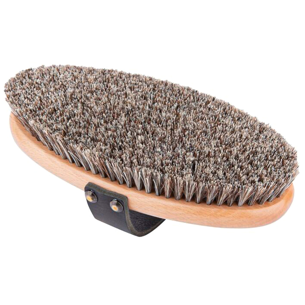 Spazzola per Cavallo 19 cm – Manico in Pelle, Setole Miste