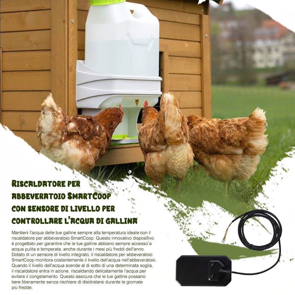 Riscaldatore per abbeveratoio SmartCoop con sensore di livello per controllare l'acqua di gallina