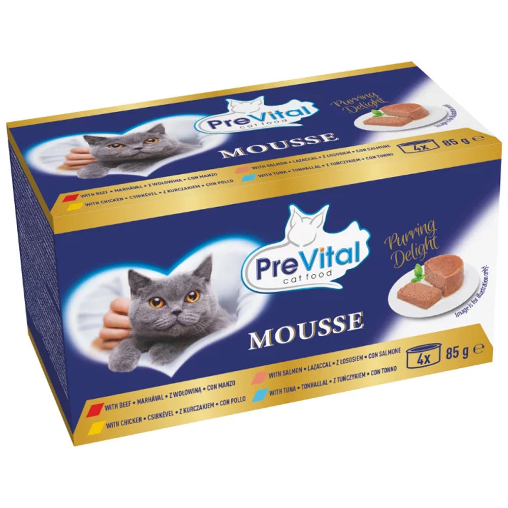 Cibo umido completo per gatti adulti con manzo, pollo, tonno e salmone – multipack 12x85g | 4x85g