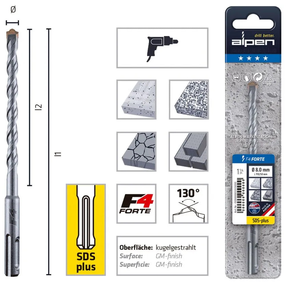 Punta SDS plus Alpen F.4 24x260mm per trapano professionale