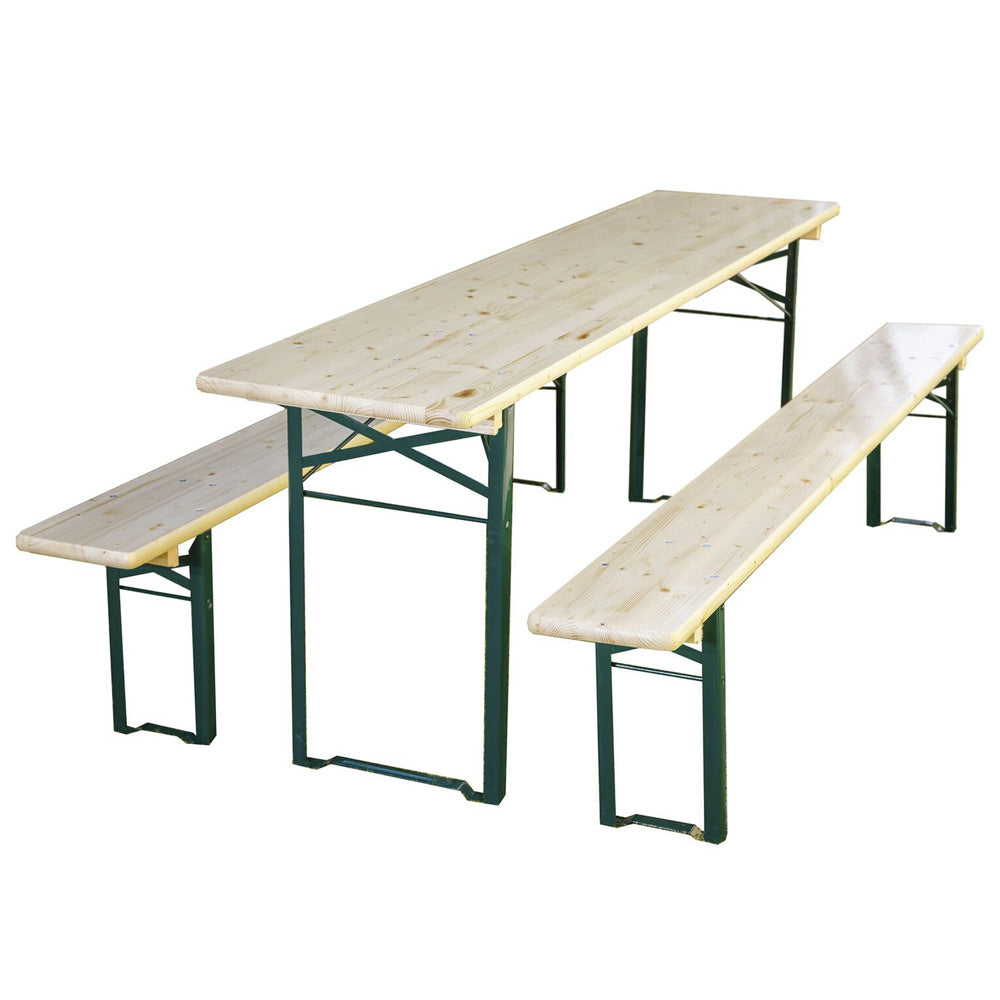 Set Birreria in Legno 220x70cm con Tavolo e Panche Pieghevoli