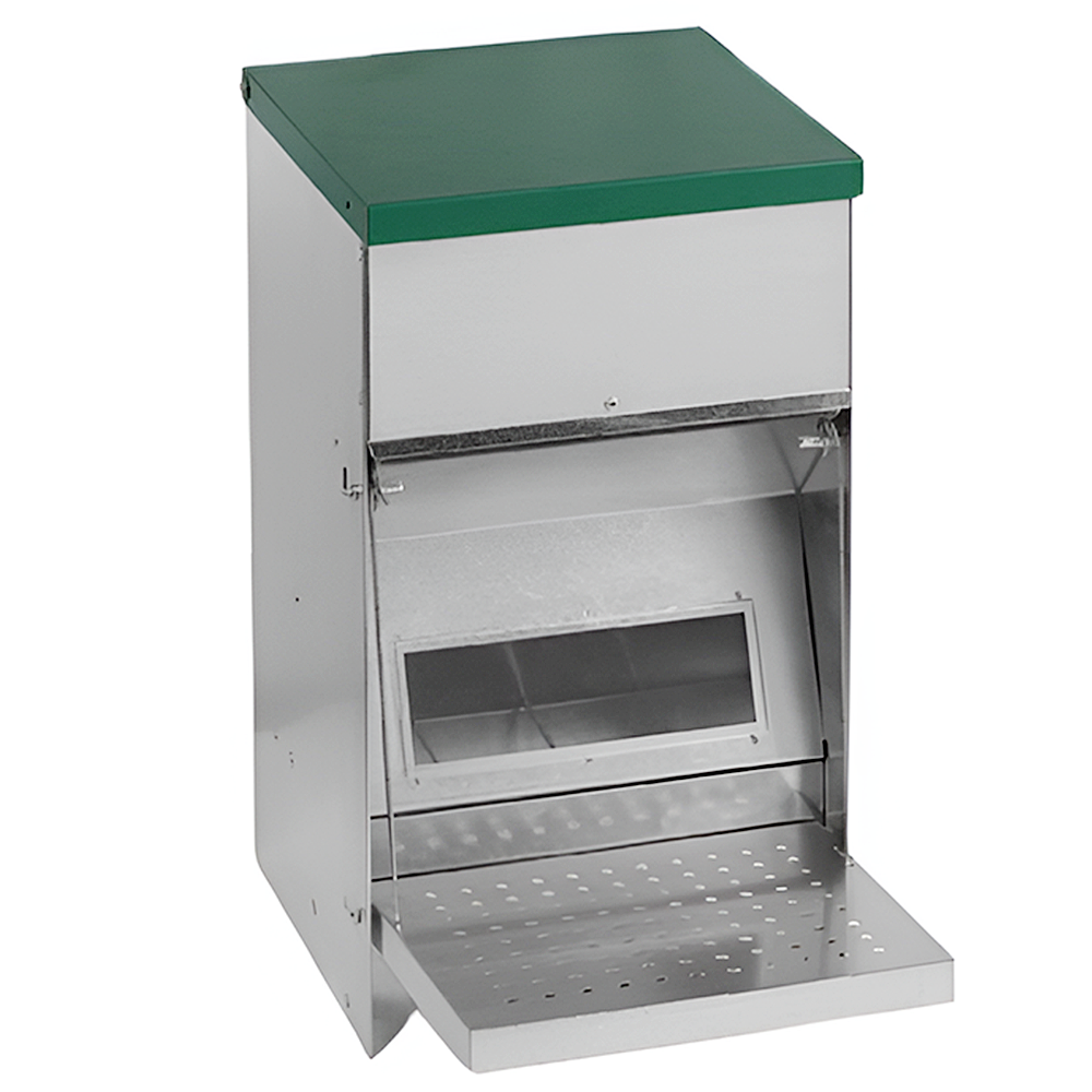 Mangiatoia per pollame con sportello a gradino – in metallo a tenuta stagna 10kg