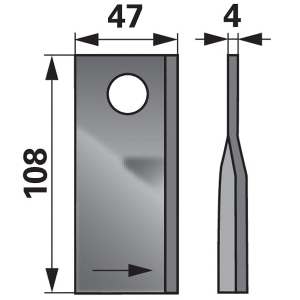 Lama Sinistra per Rasaerba 108x47x4mm D.19mm – 25 Pezzi
