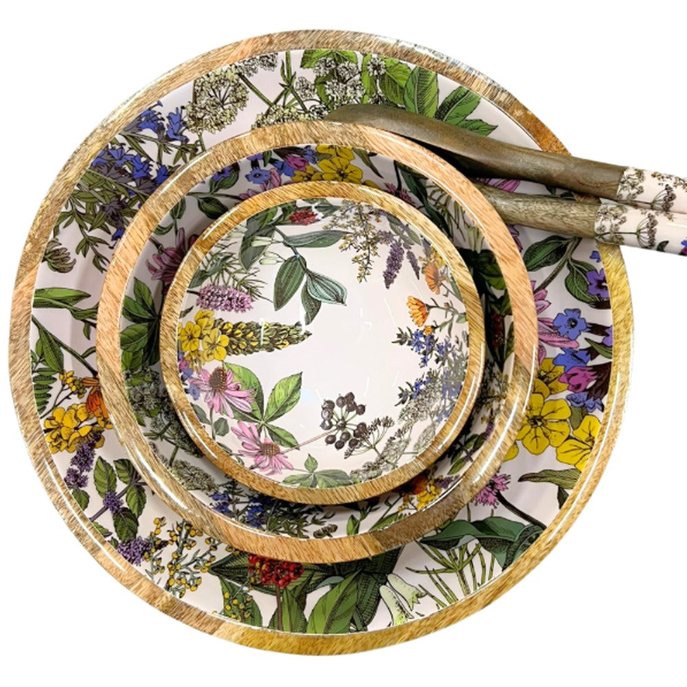 Mango Wood Bowl Herbs Print
