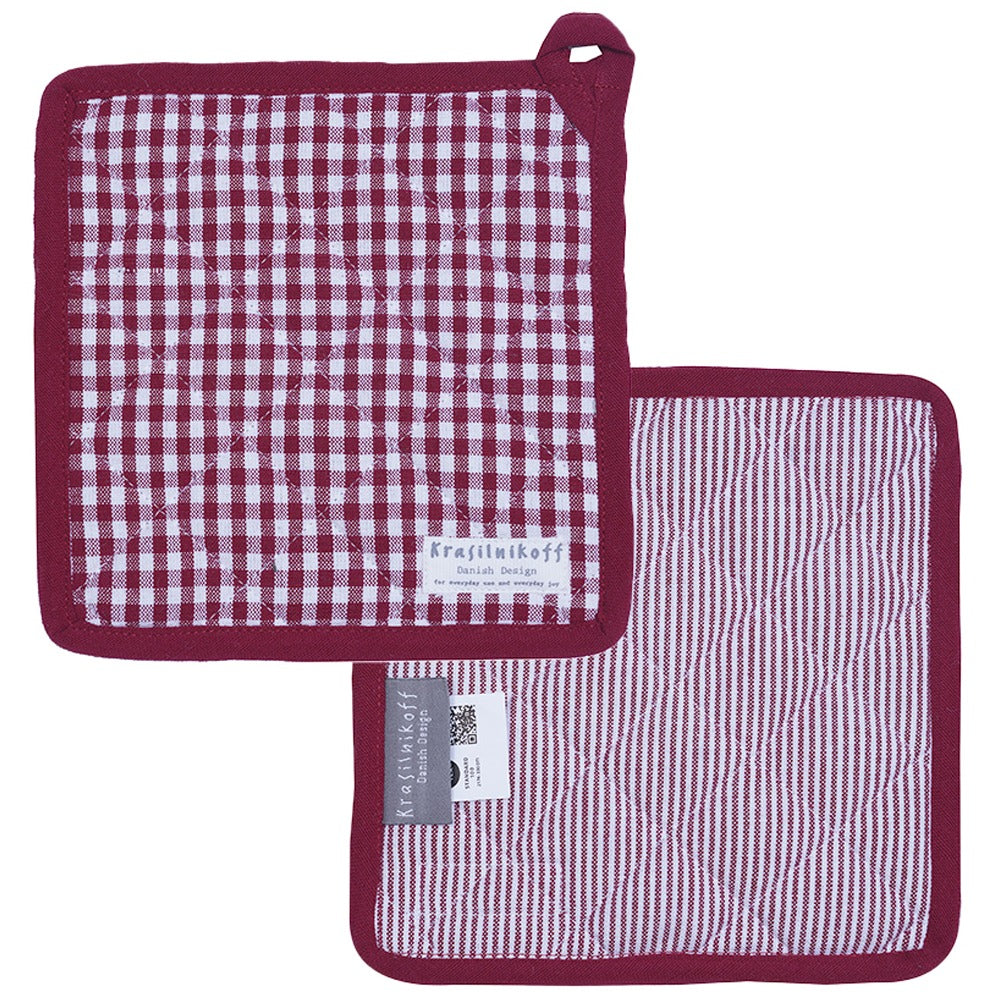 Cotton Potholder Checkered & Striped Anthrazit – 20x20cm