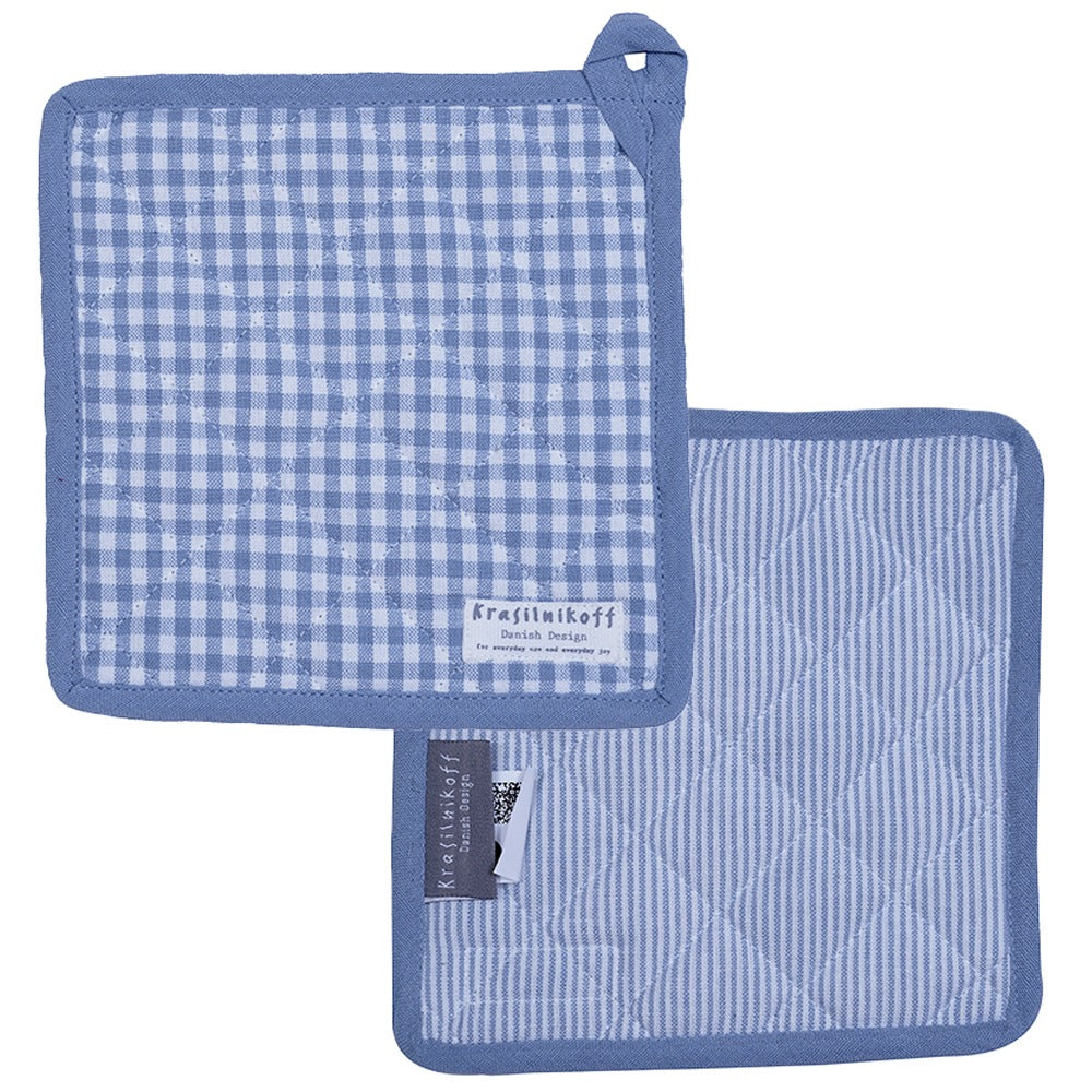 Cotton Potholder Checkered & Striped Anthrazit – 20x20cm