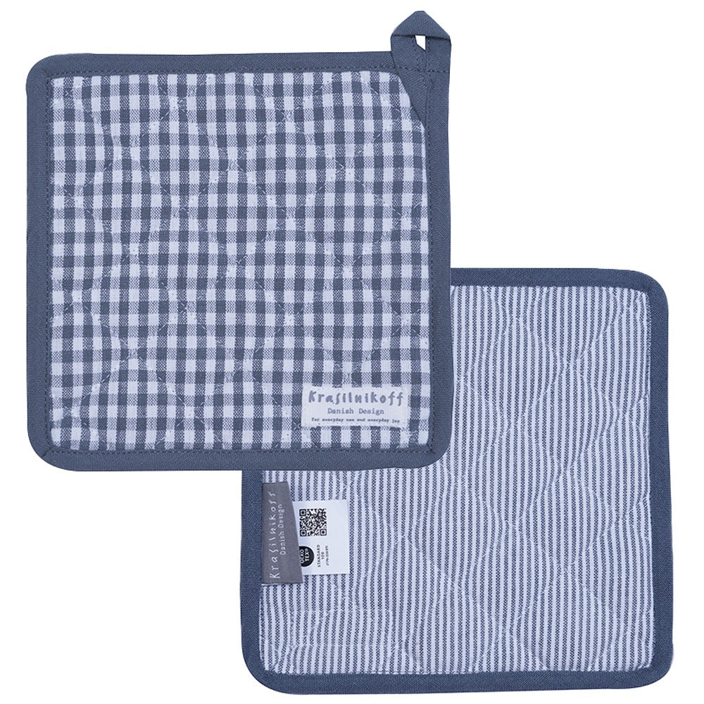Cotton Potholder Checkered & Striped Anthrazit – 20x20cm