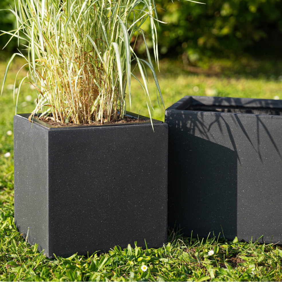 Granite CUBE Planter – Modern Square Flower Pot for Outdoors