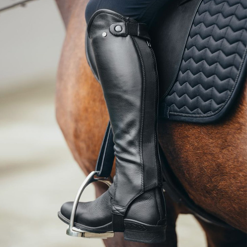 Classic Black Leather Chaps Riding Boots Fit Comfortable Design