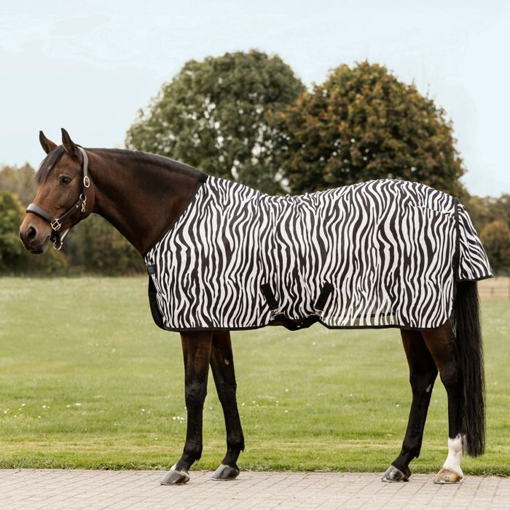 Black-White Zebra Fly Rug with Cross Surcingles