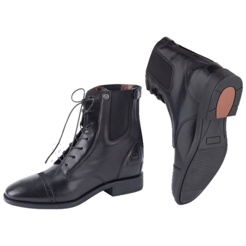 Belfort Black Leather Riding Ankle Boots With Lace Design