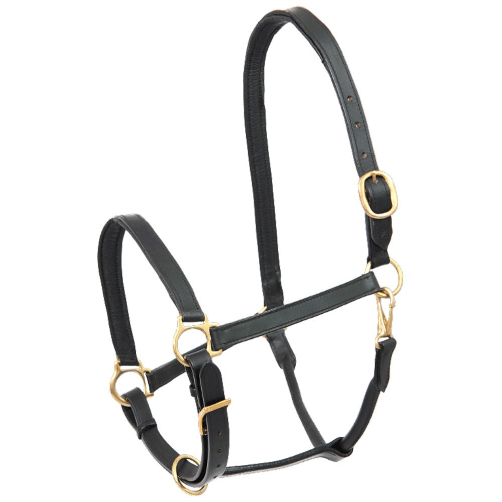 STAR Robust Black Leather Halter Adjustable Padded Horse Halter
