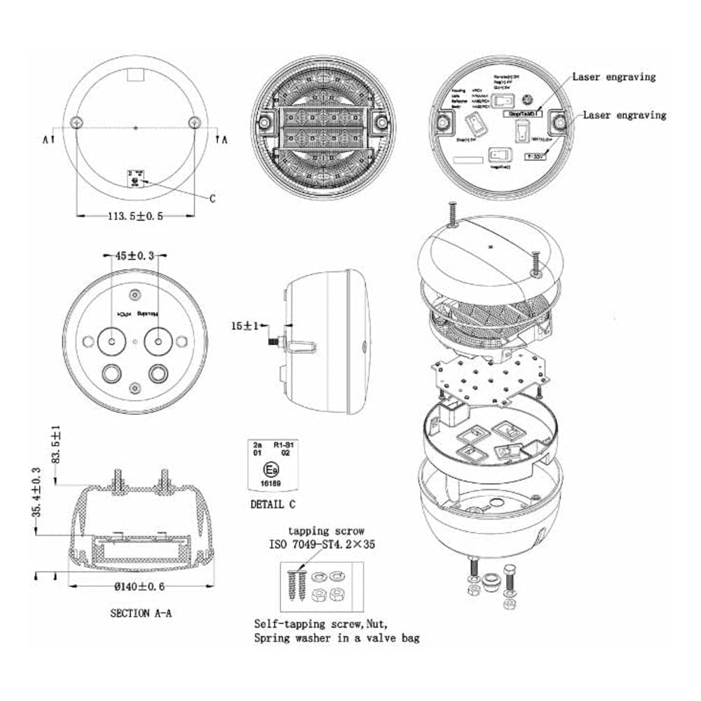 Fanale Posteriore Tondo a 3 Funzioni Luci