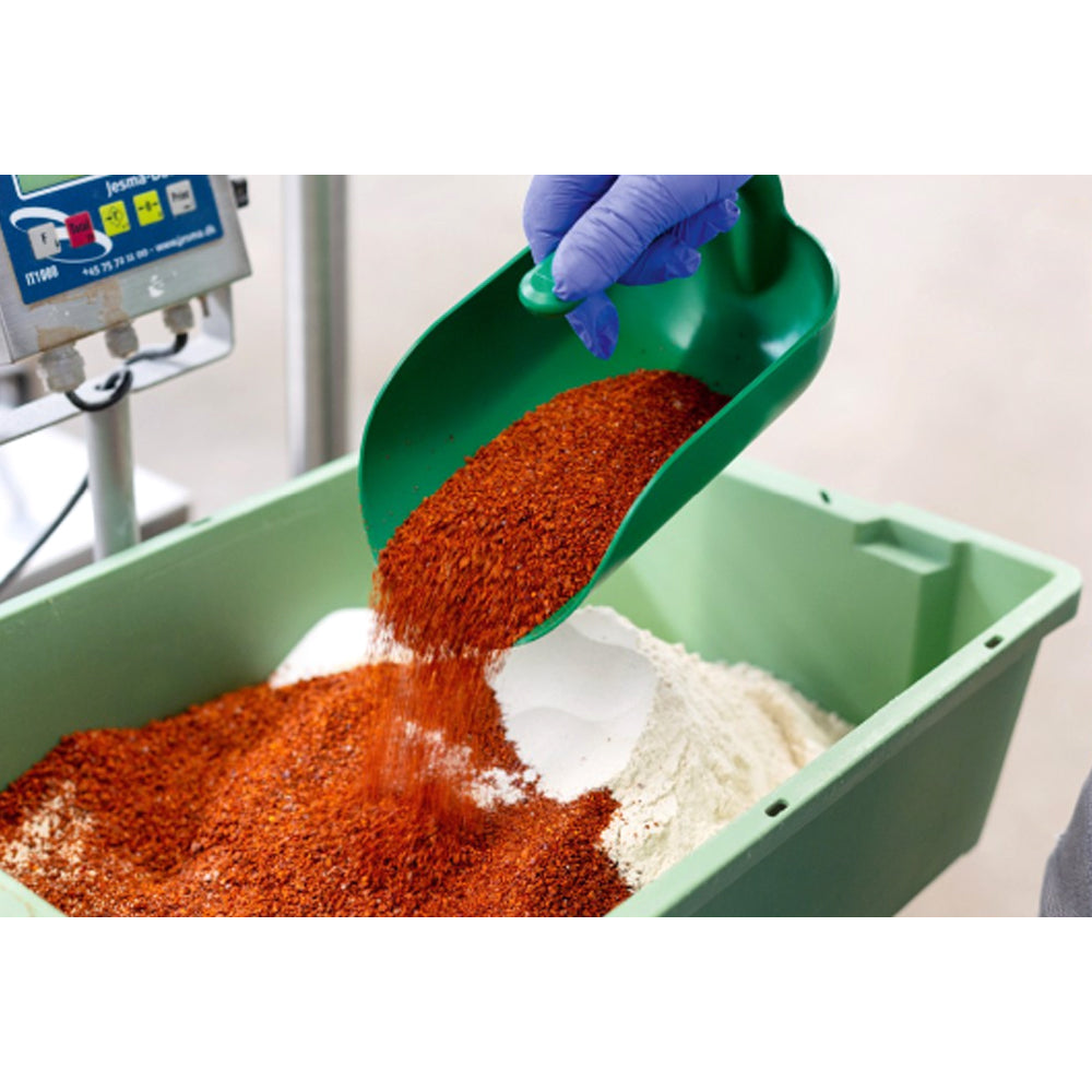 Paletta per mangime in plastica con impugnatura interna