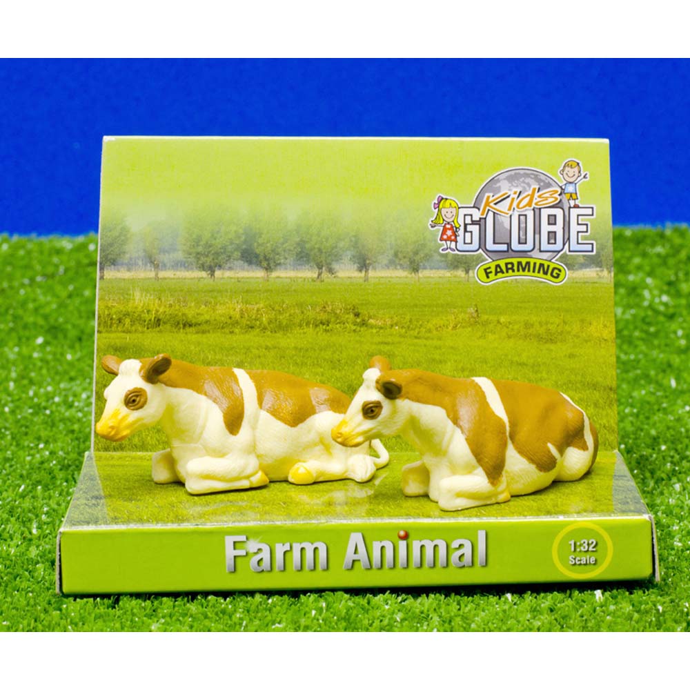 2 mucche con macchie di plastica sedute in scala 1:32