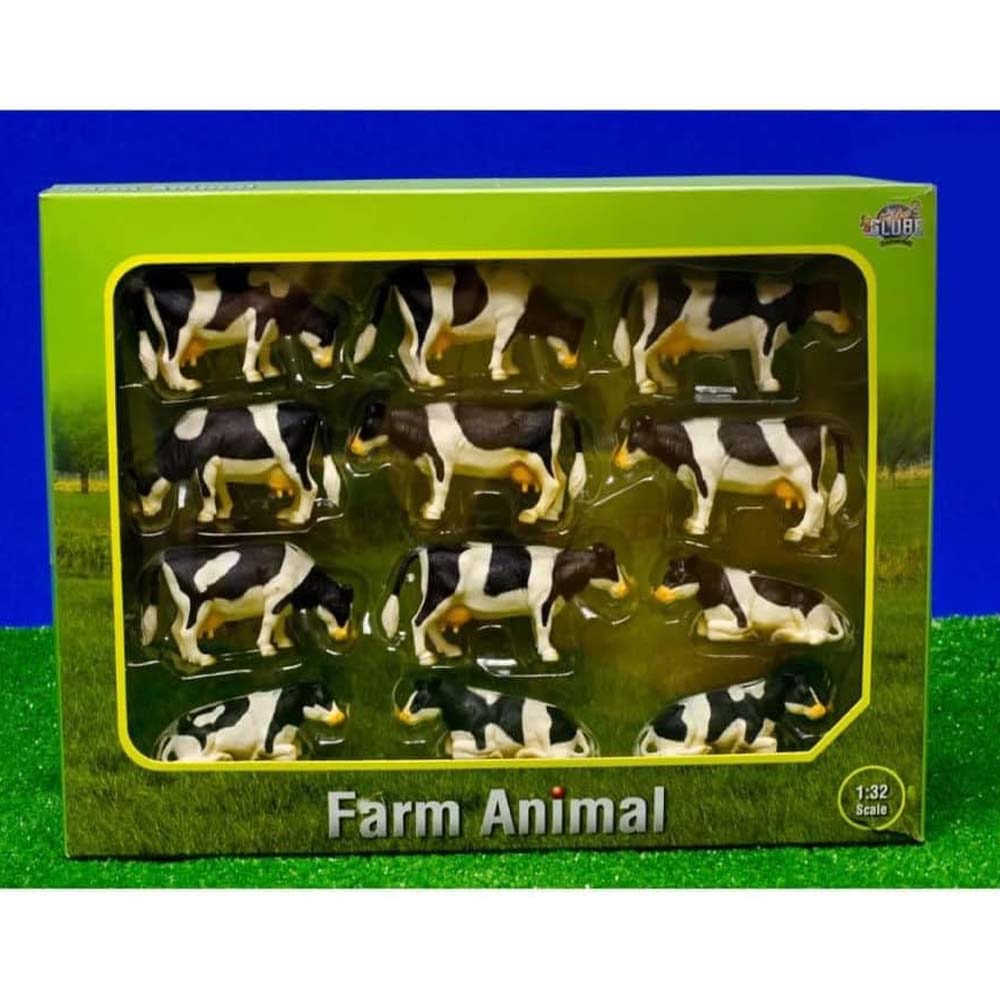 Kids Globe Set di Mucche in Scala 1:32 - Set di 12 Nere e Bianche