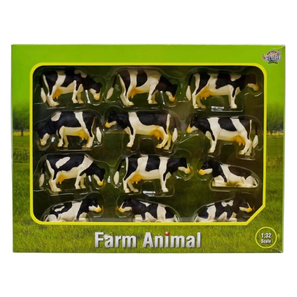 Kids Globe Set di Mucche in Scala 1:32 - Set di 12 Nere e Bianche